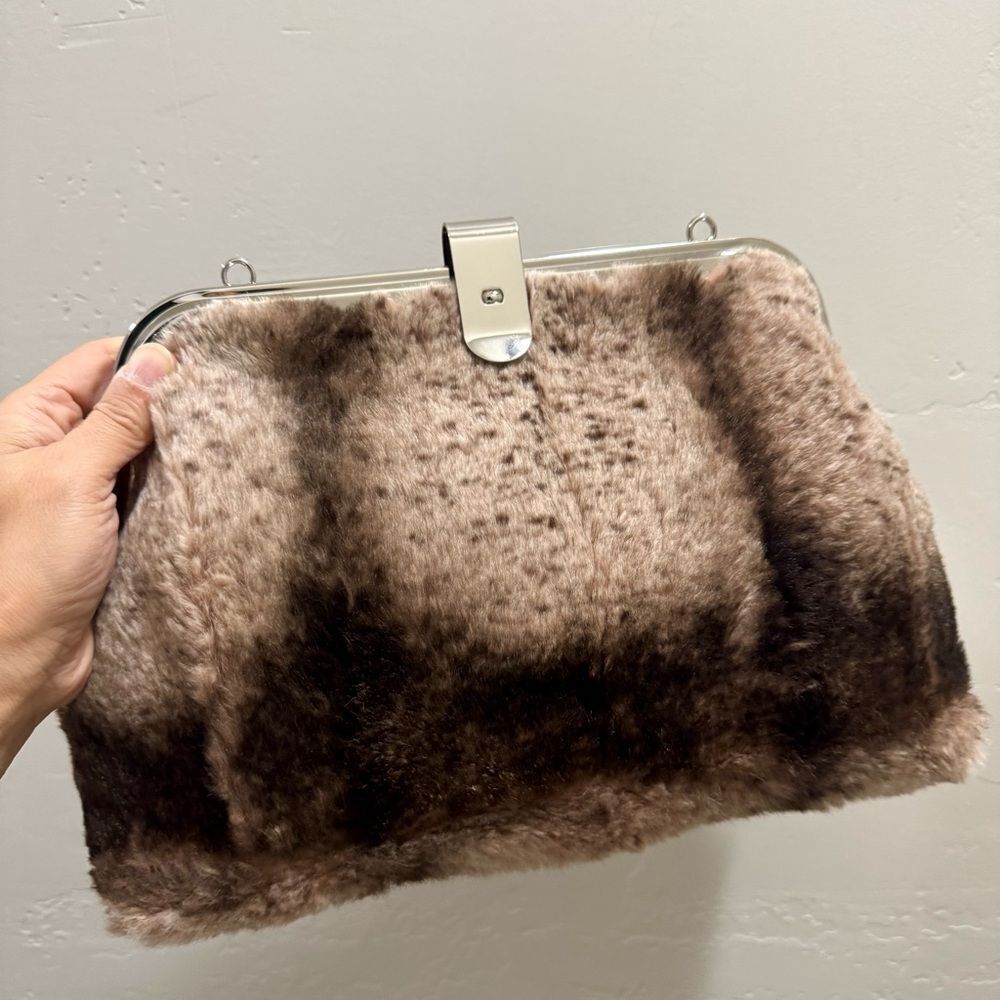 Real Rex Rabbit Fur Handmade Unique Rivet Frame Push Lock Handbag, Crossbody - Picture 4 of 16